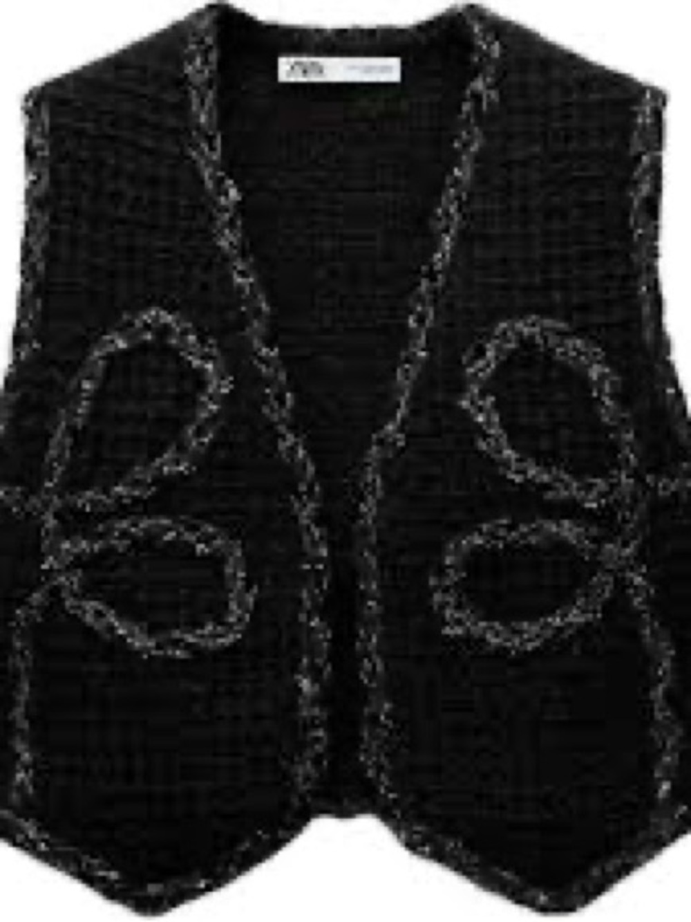 Zara Black Textured Knit Vest with Loop-Trim Accents
